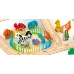 Set trenulete cu pista si circuit  autostrada din lemn si sine Rail Road Acooltoy -100 piese